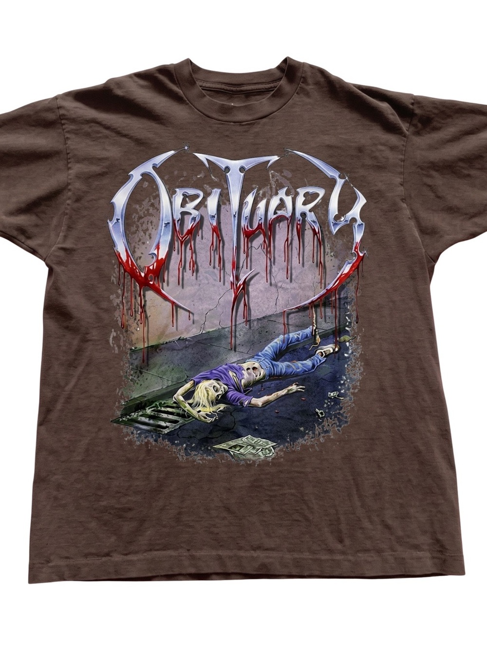 Brown Graphic Band T-Shirt with Multicolor Horror Print, Gift For Her, For Him